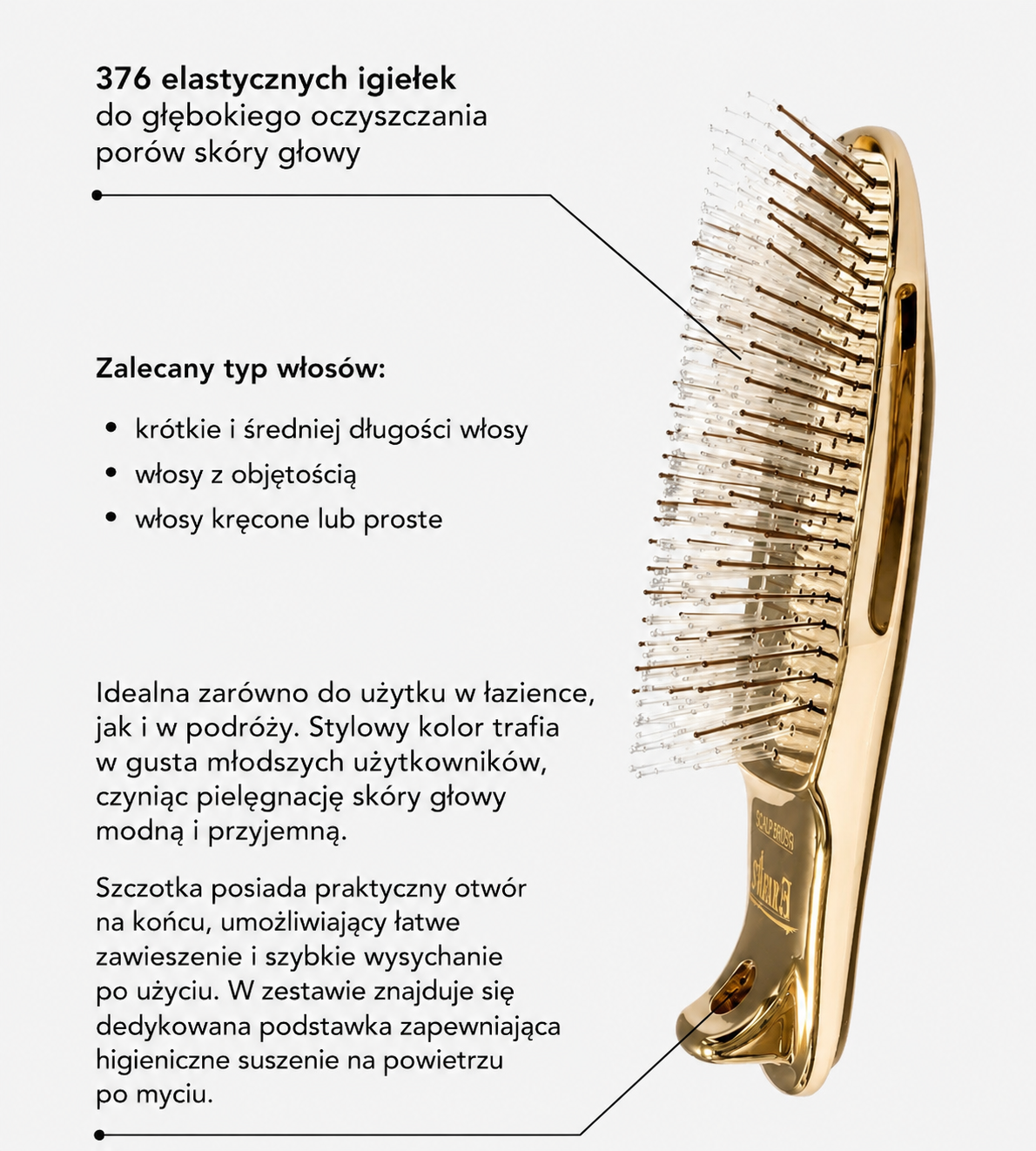S-HEART-S Scalp Brush World Premium Short Gold - Grzebień do oczyszczania i masażu skóry głowy dla wszystkich typów włosów*
