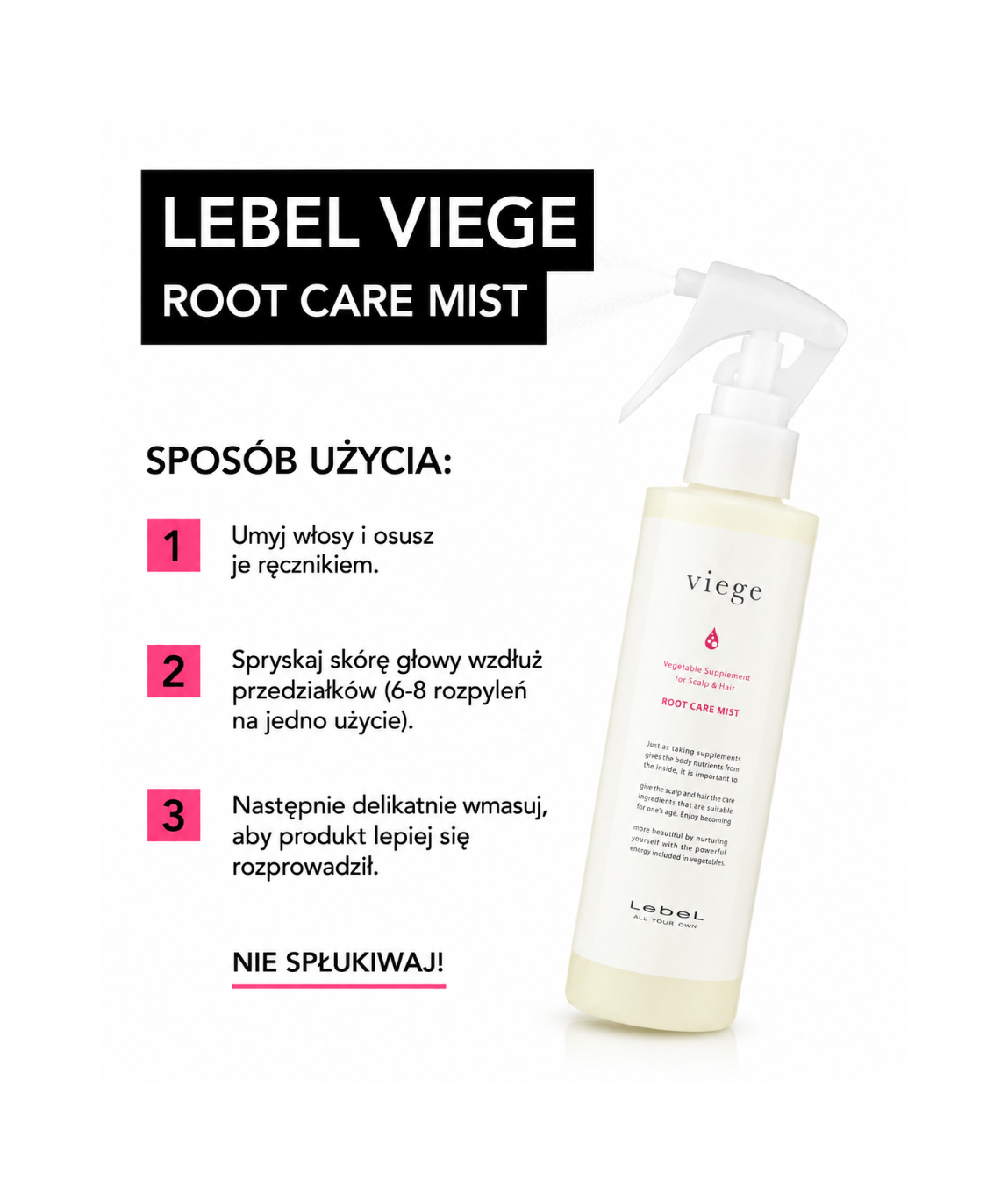 Lebel Viege Root Care Mist – aktywny spray wzmacniający przeciw wypadaniu włosów i stymulujący wzrost*