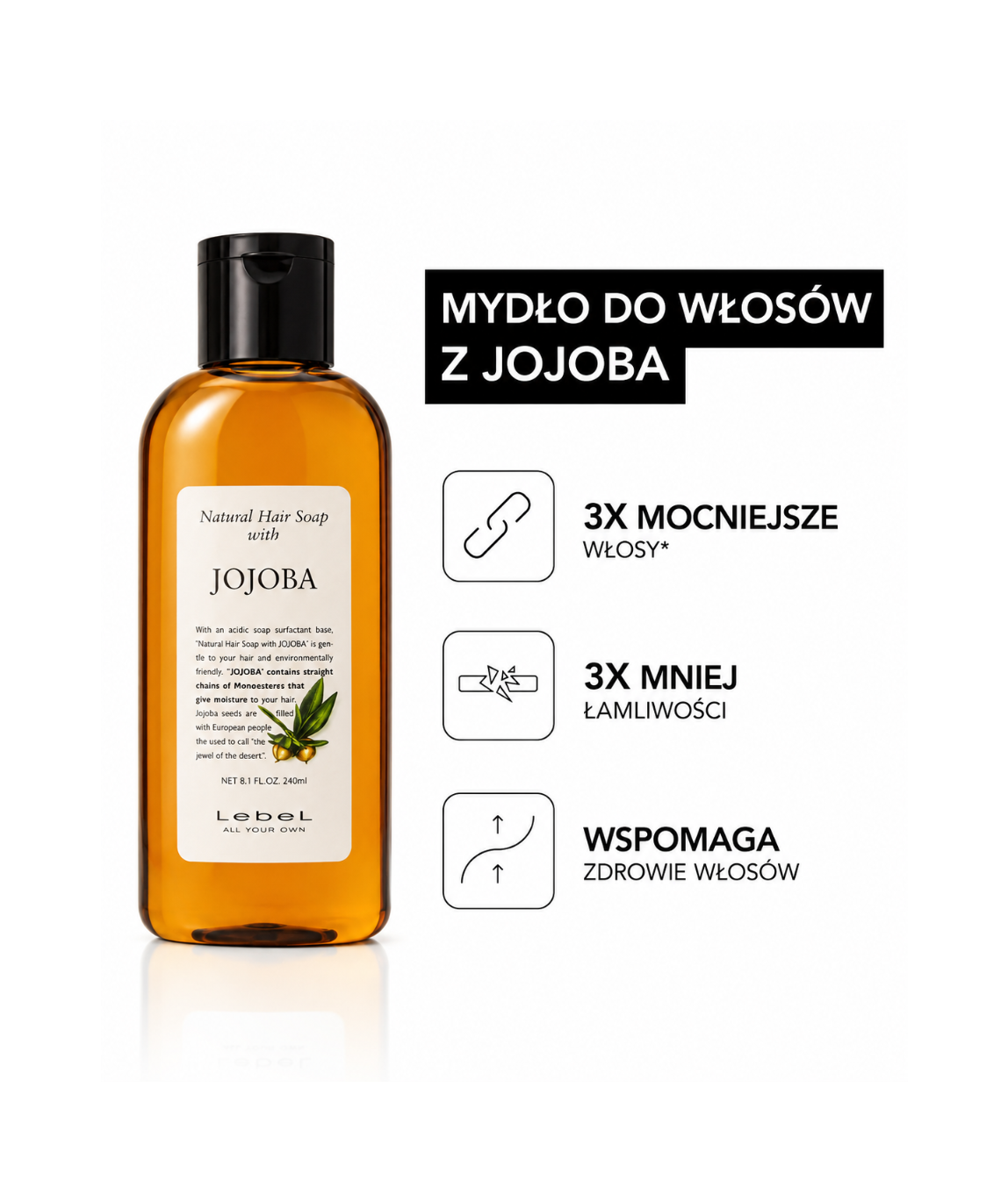 Lebel Natural Hair Soap Jojoba – Nawilżający szampon z olejem jojoba do włosów suchych, łamliwych i niesfornych*