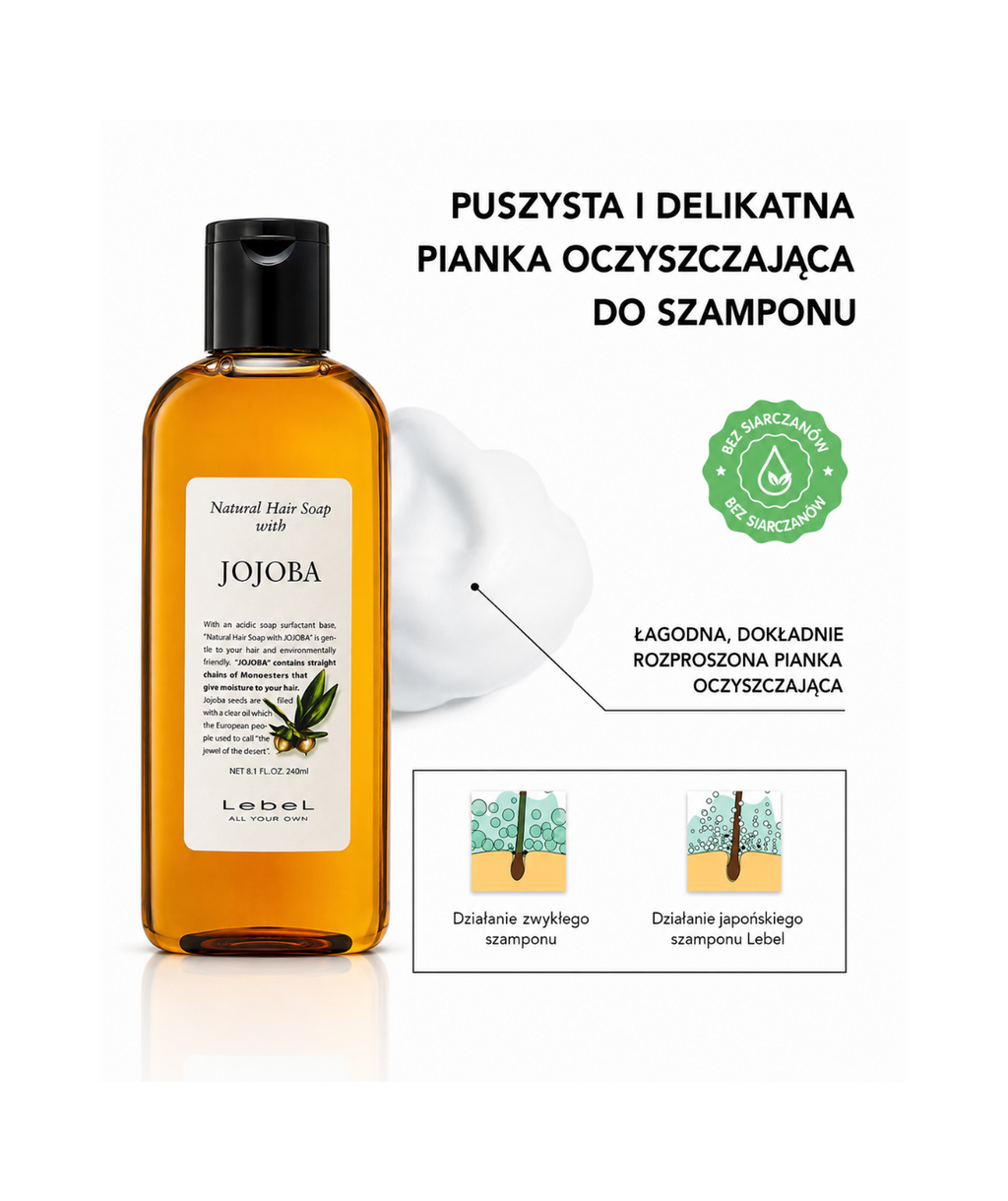 Lebel Natural Hair Soap Jojoba – Nawilżający szampon z olejem jojoba do włosów suchych, łamliwych i niesfornych*