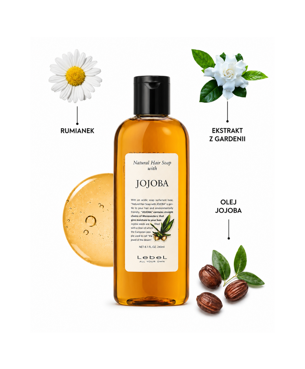 Lebel Natural Hair Soap Jojoba – Nawilżający szampon z olejem jojoba do włosów suchych, łamliwych i niesfornych*