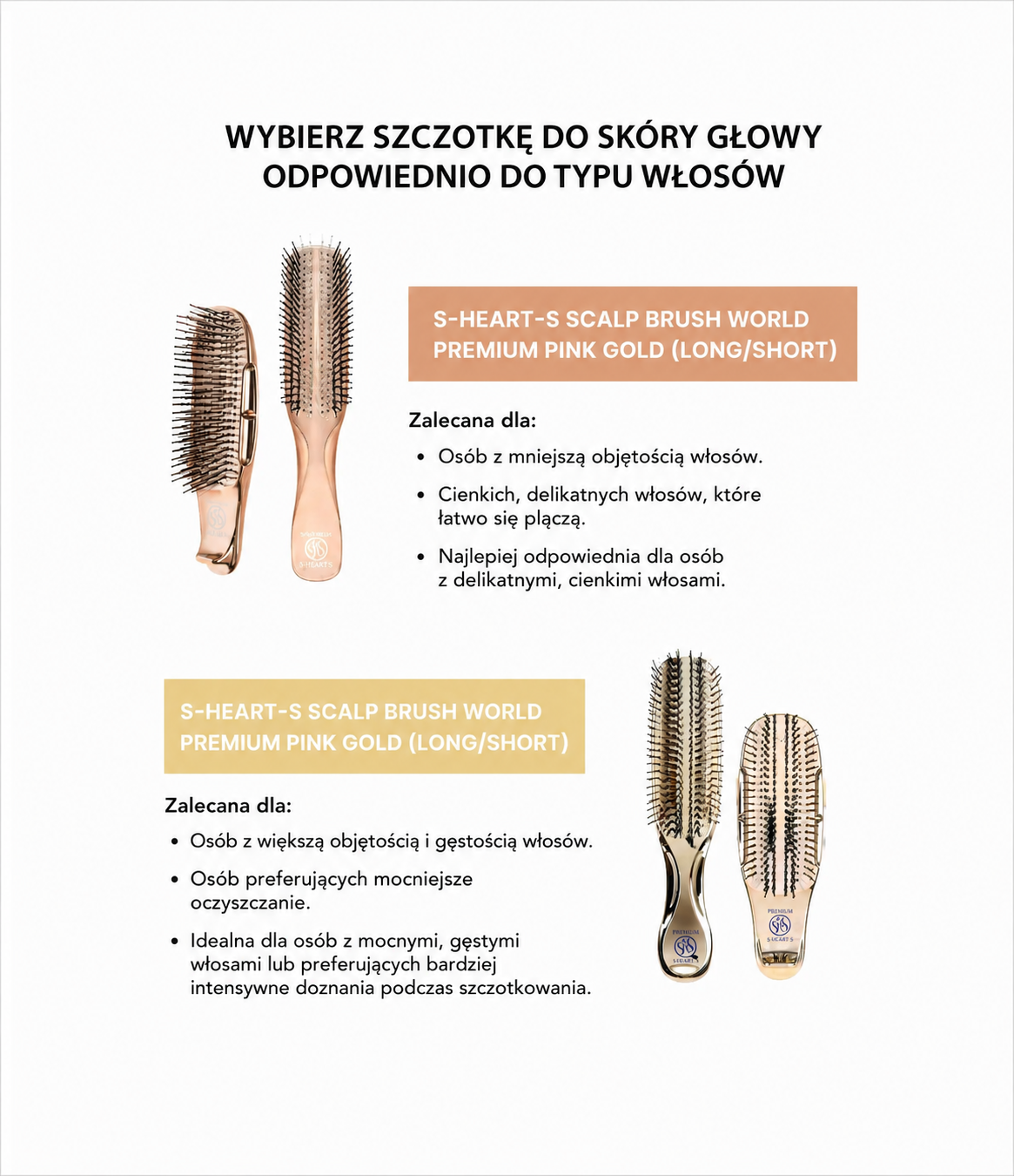 S-HEART-S Scalp Brush World Premium Short Gold - Grzebień do oczyszczania i masażu skóry głowy dla wszystkich typów włosów*