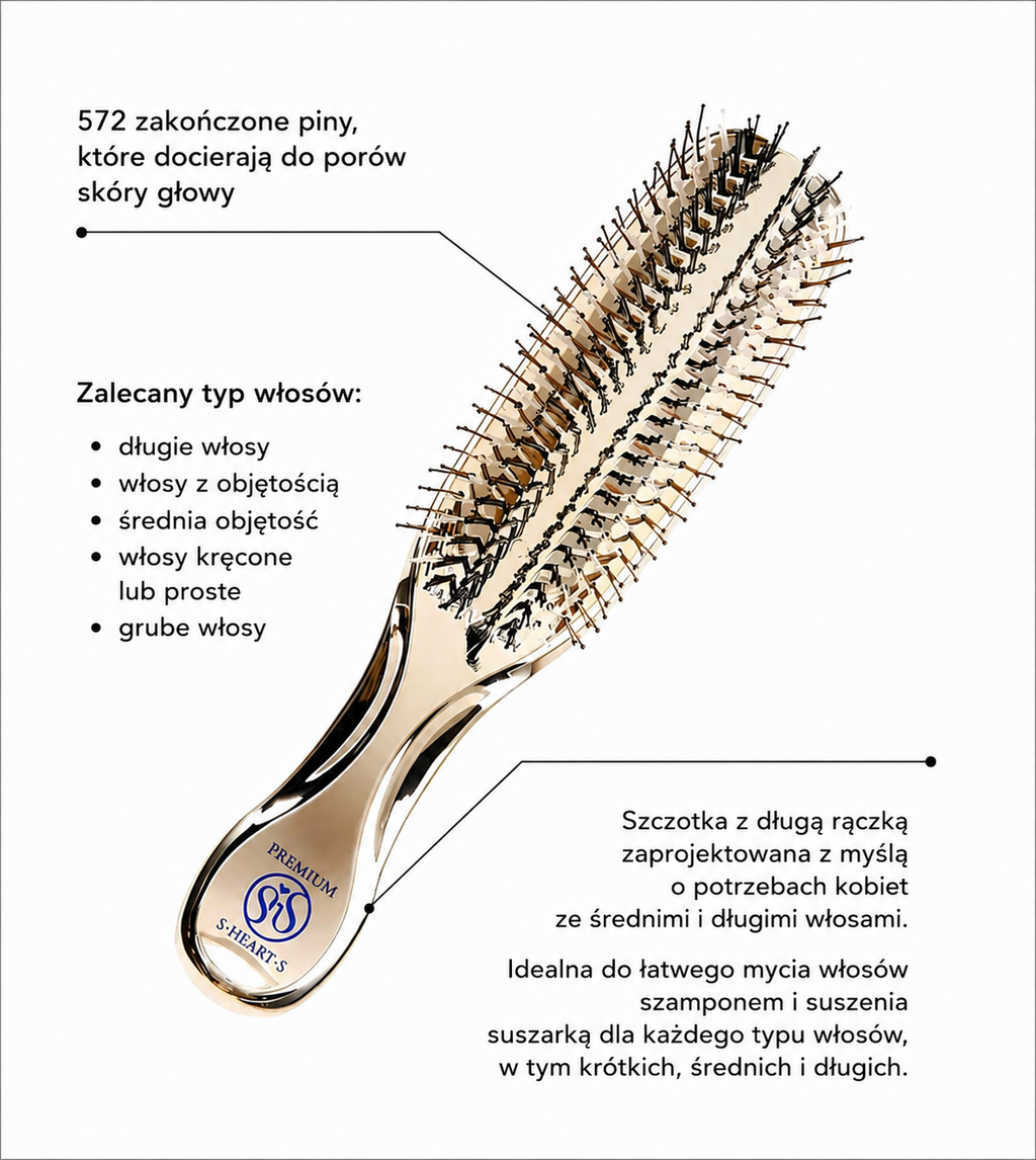 S-HEART-S Scalp Brush World Premium Long Champagne Gold Gift Box - szczotka do skóry głowy w pudełku prezentowym*