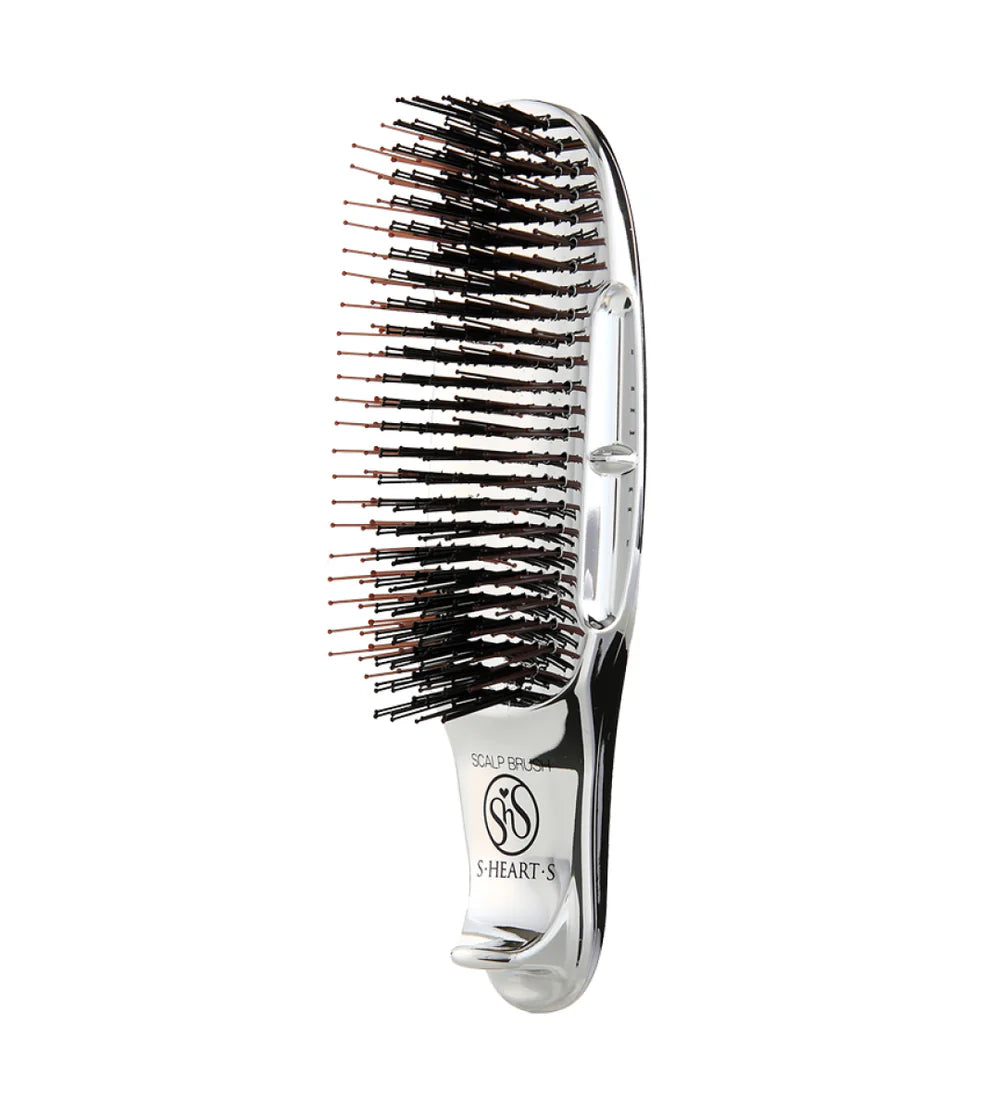 S-HEART-S Scalp Brush Plus Short Silver - Grzebień do oczyszczania i masażu – wszystkie typy włosów, szczególnie krótkie i średnie, o średniej lub większej gęstości*